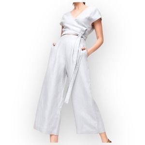 Aritzia Wilfred Brax Jumpsuit White Wide-leg Wrap Top Jumpsuit Size 0